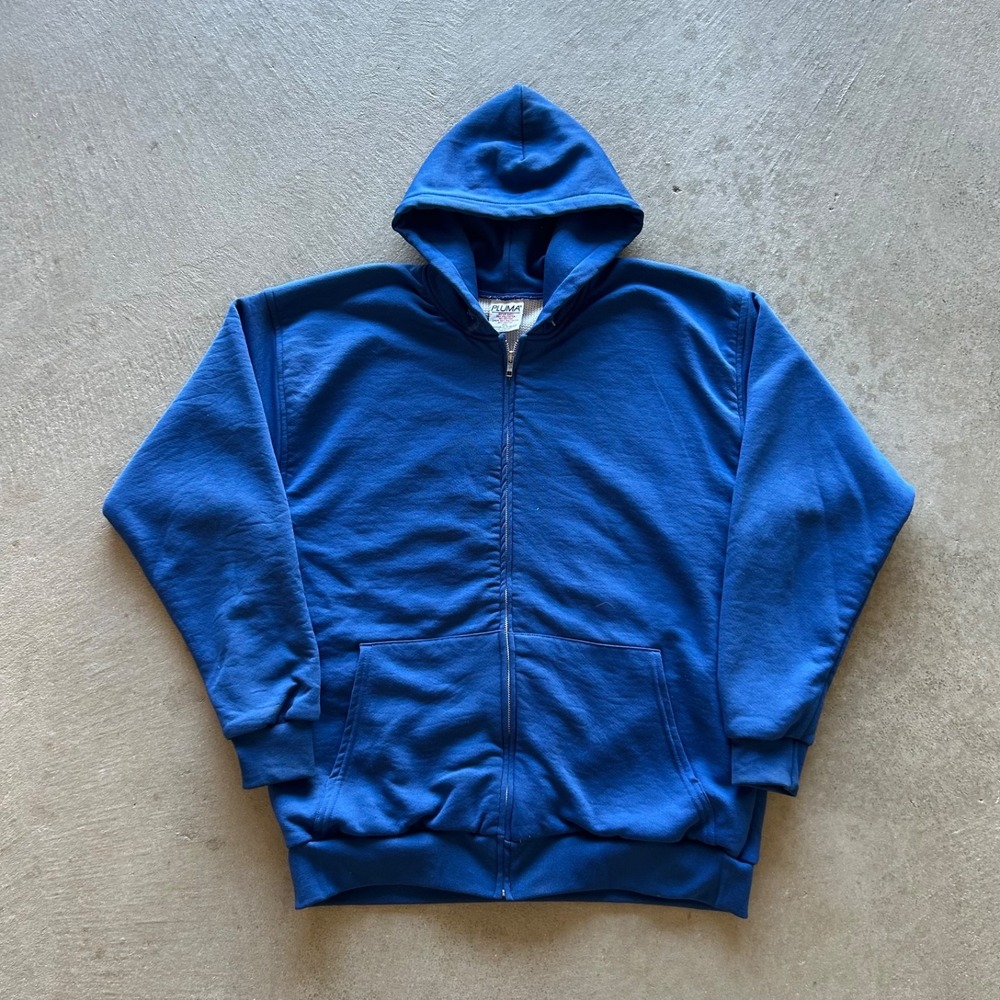 Vintage 90s Pluma Thermal Lined Sweatshirt Size XXL Blue Full Zip Hoodie